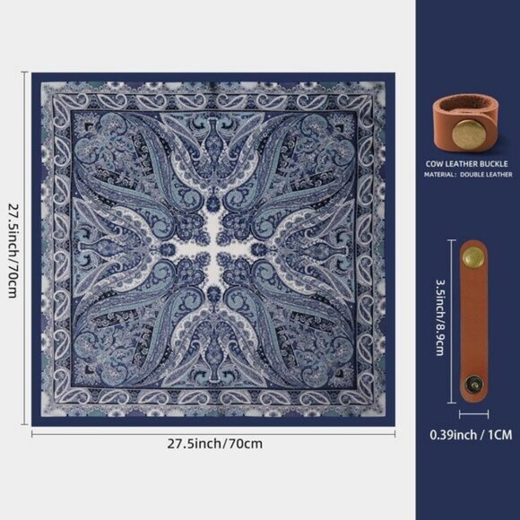 ⚡Men D-Blue Necktie 27.5 Inches Cowboy Scarves Pocket Square Silk Bandanas - Picture 3 of 8